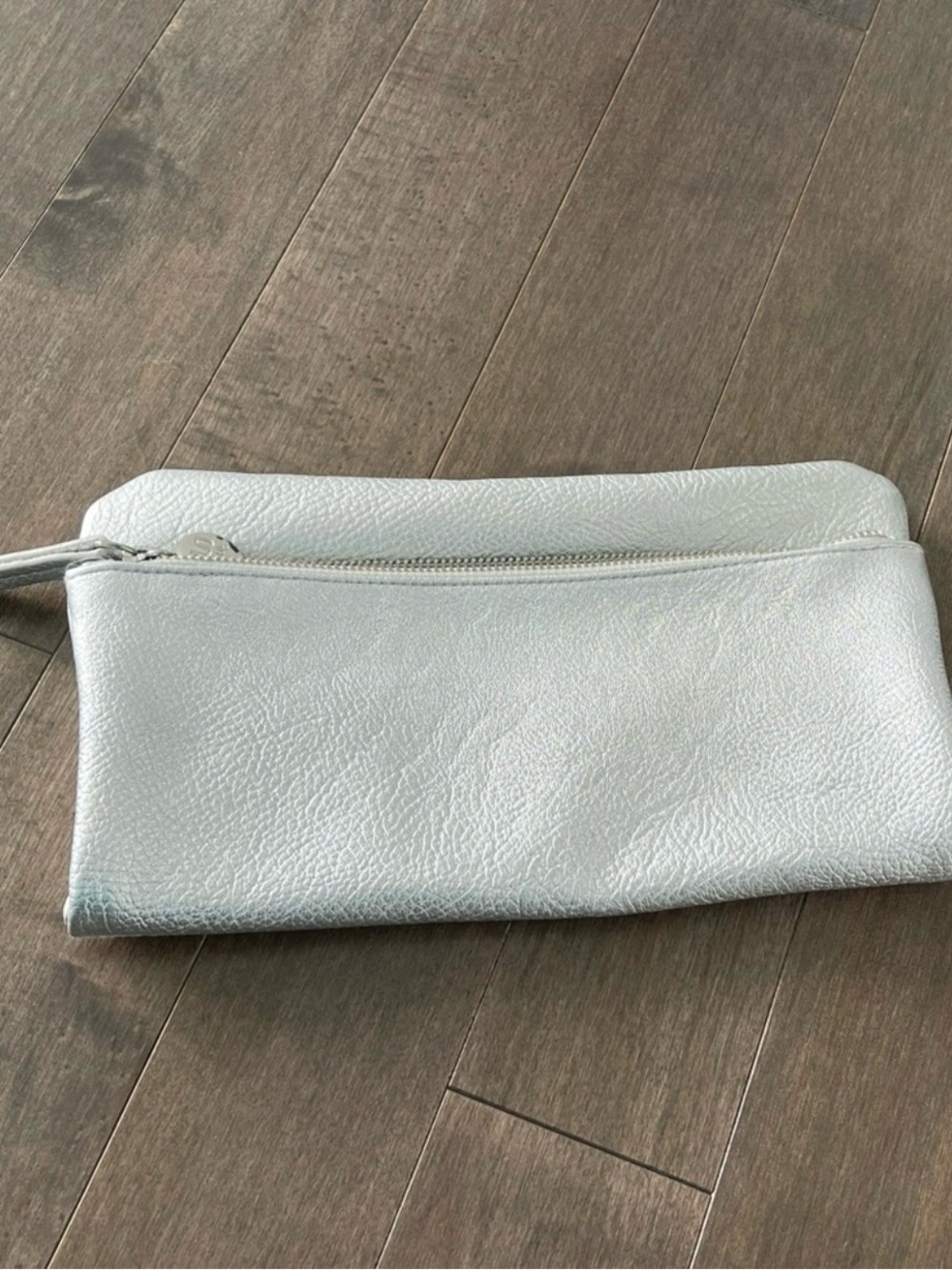 INDIGO Folding Clutch, Metallic Silver Shiny Purse Handbag